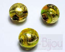 Kulki j.zielono-bursztynowe ze złotem 12 mm - Murano